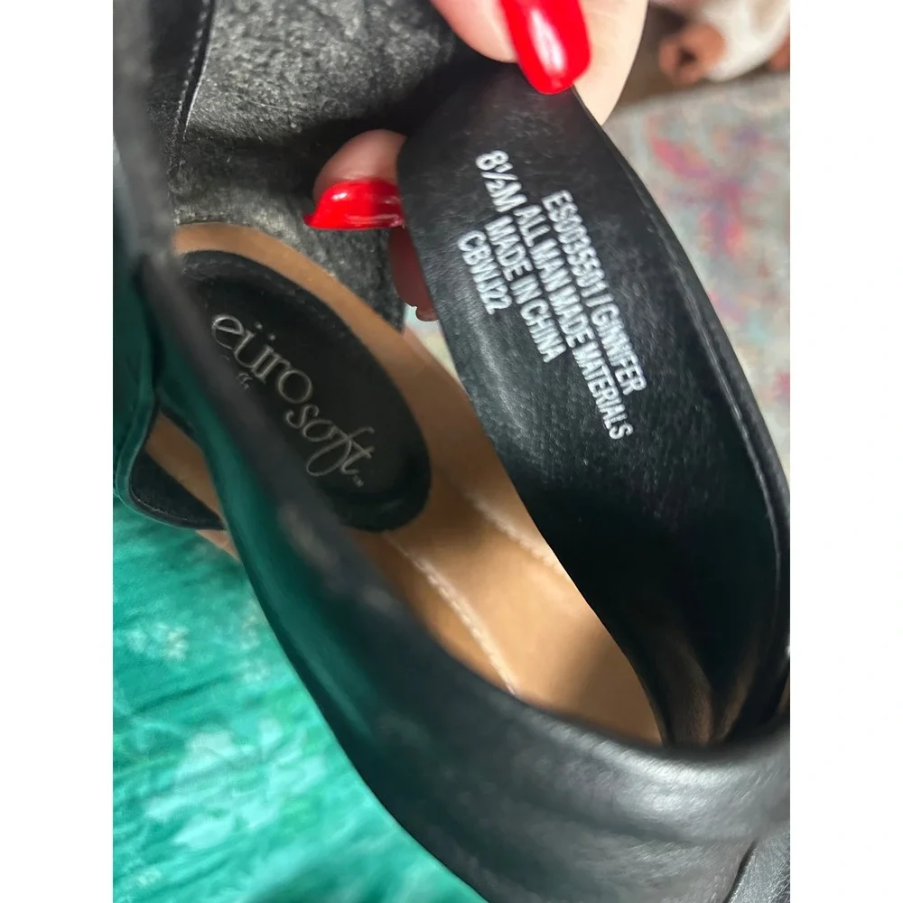Eurosoft Ginnifer Wedge Sandals Black Pleated Crossover Straps Comfort Shoes